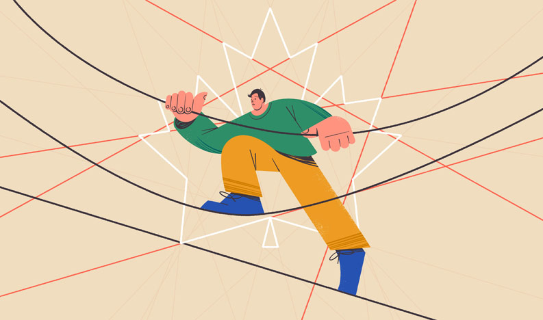 Illustration of man struggling to cross into Canada