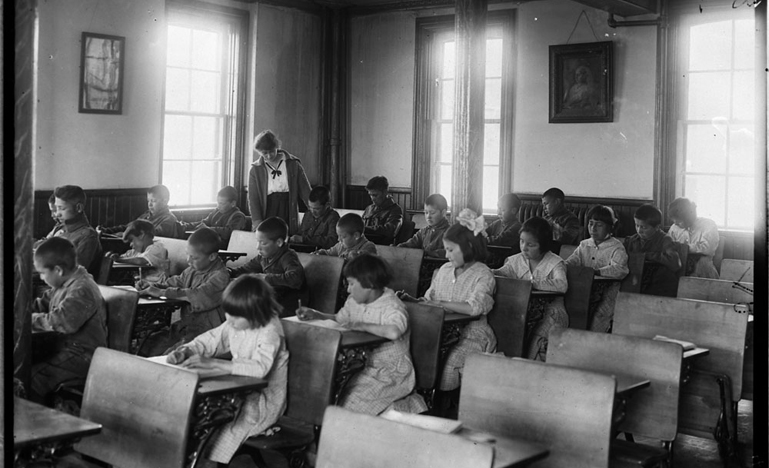 Interior of classroom, Indian Industrial School, Brandon, Manitoba, 1946