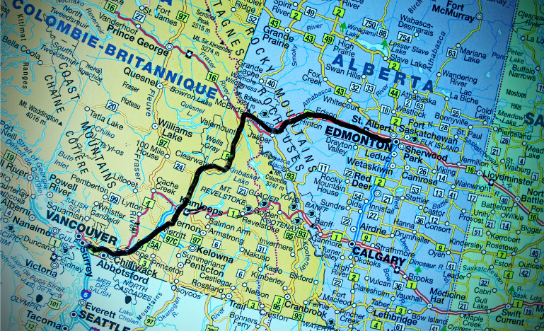 TransMountain pipeline ona  map