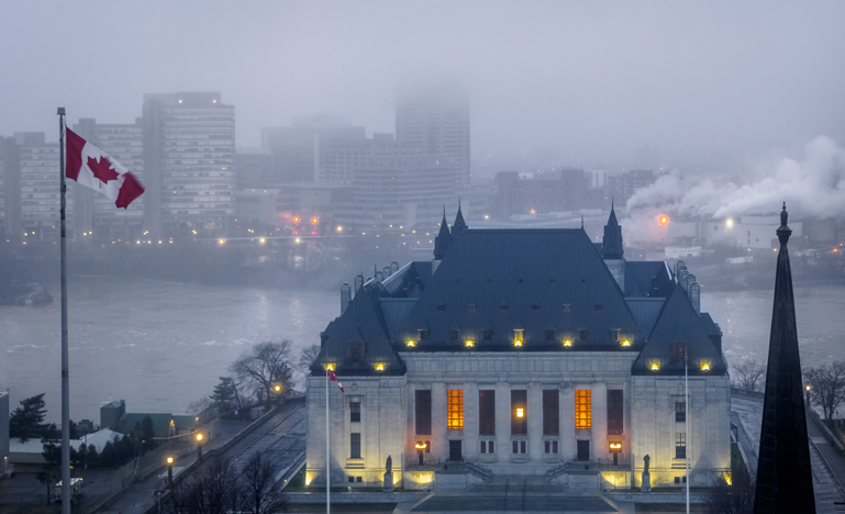 Aerial view of Supreme Court of Canada at Dawn in Ottawa, Ontario