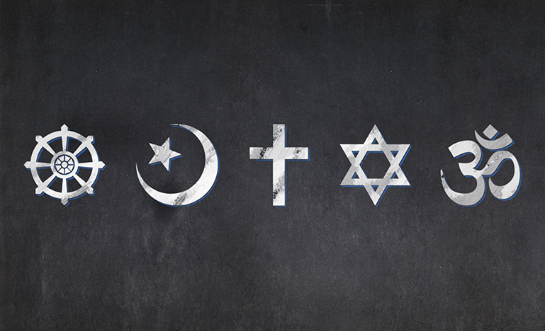 Religious symbols (Buddhism, Islam, Christianity, Judaism, and Hinduism)