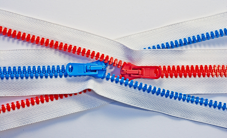 red and blue zippers
