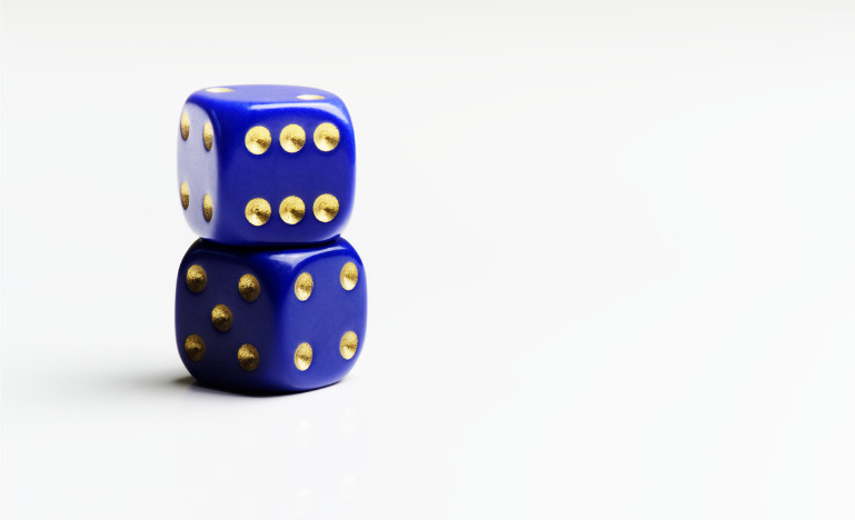 Two stacked blue dice on white background