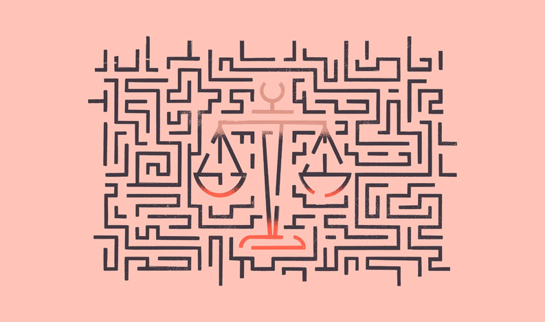 Access to justice maze on pink background