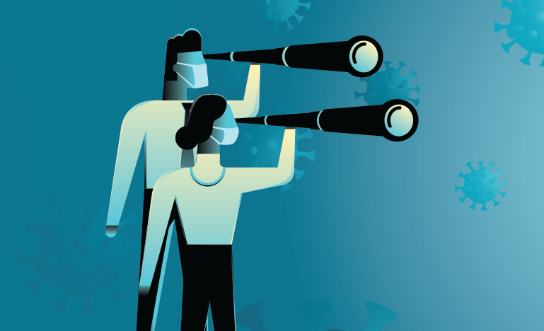 Image of two people looking through a telescope