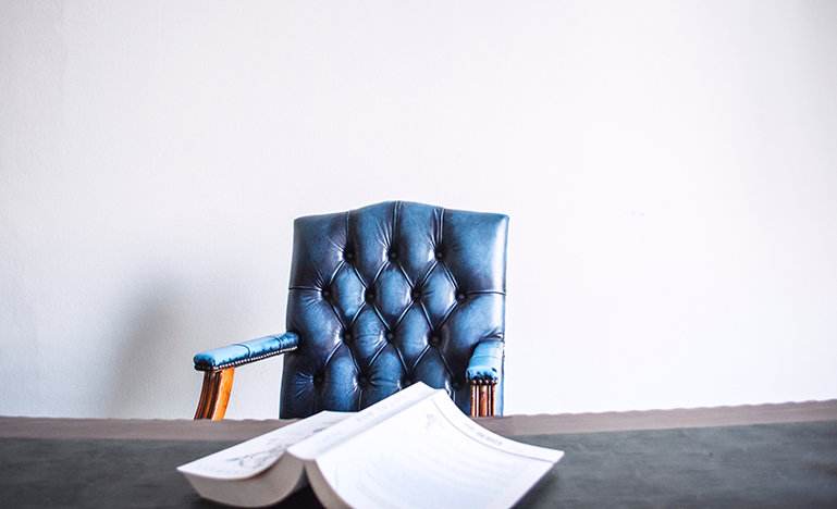 Blue office chair at desk