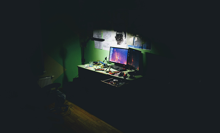 Computers in a dark room