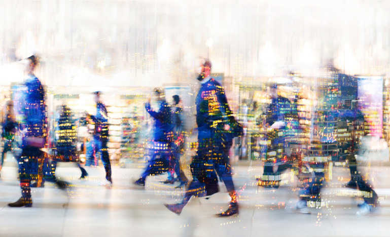 Commuter crowd walking