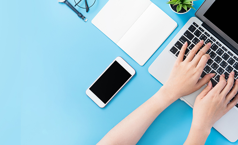 Top view of writer typing 