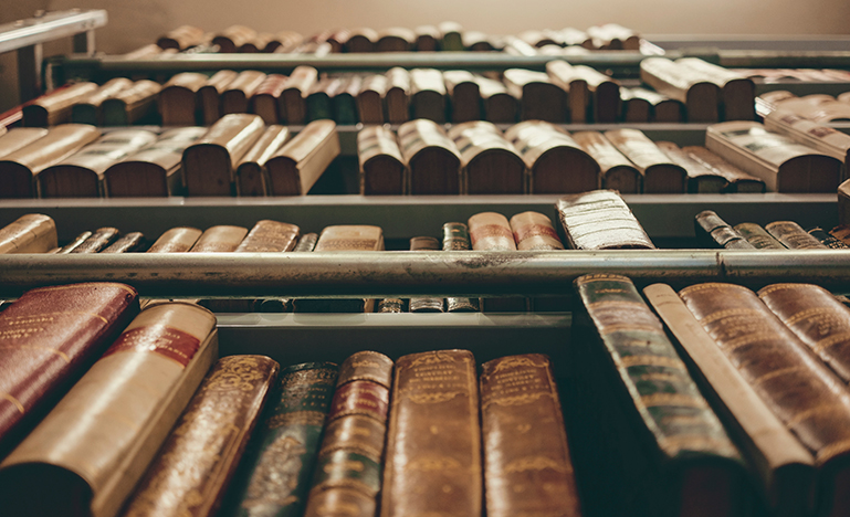 old books on a bookshelf